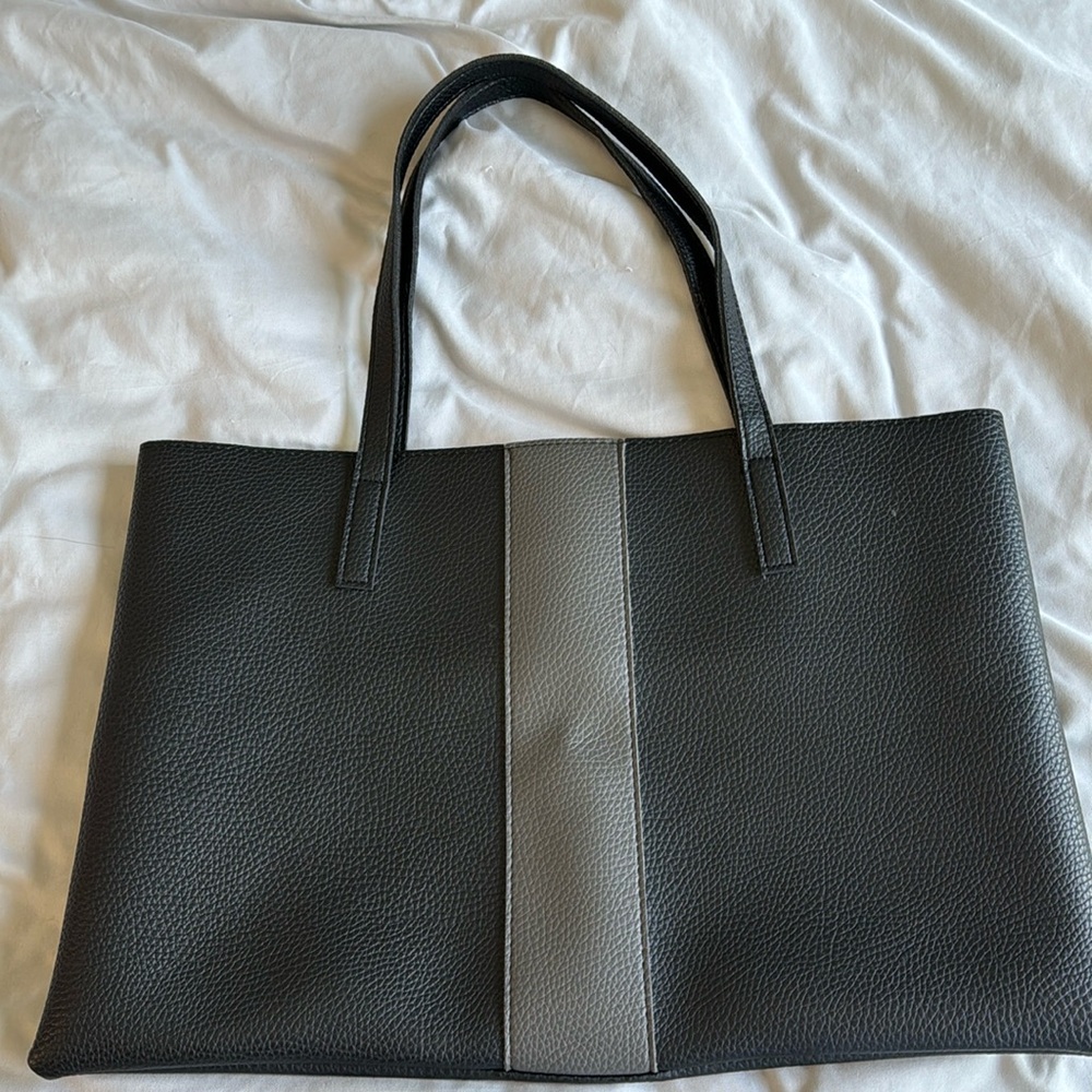 Black and grey Vince Camuto faux leather tote
